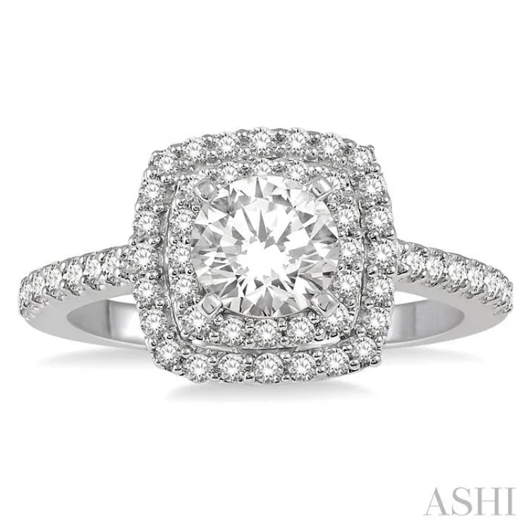 1.00 ctw Round Cut Center Stone Diamond Ladies Engagement Ring in 14K White Gold