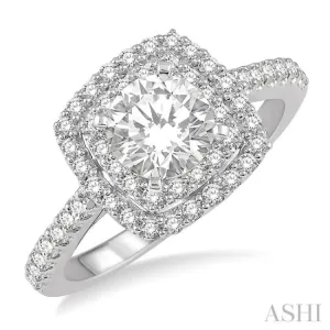 1.00 ctw Round Cut Center Stone Diamond Ladies Engagement Ring in 14K White Gold