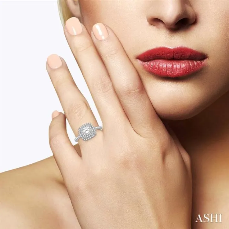 1.00 ctw Round Cut Center Stone Diamond Ladies Engagement Ring in 14K White Gold
