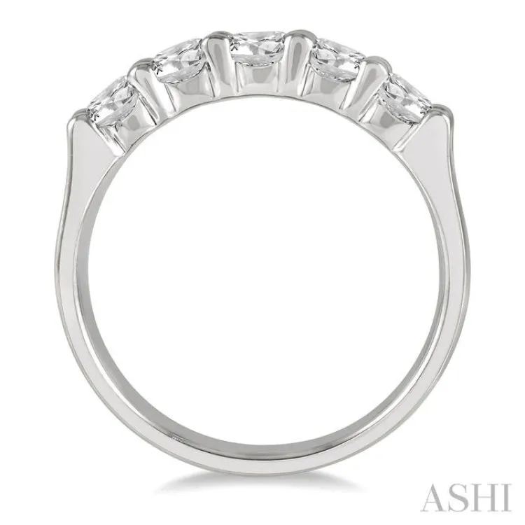 1.00 ctw Round Cut Diamond 5 Stone Wedding Band in 14K White Gold