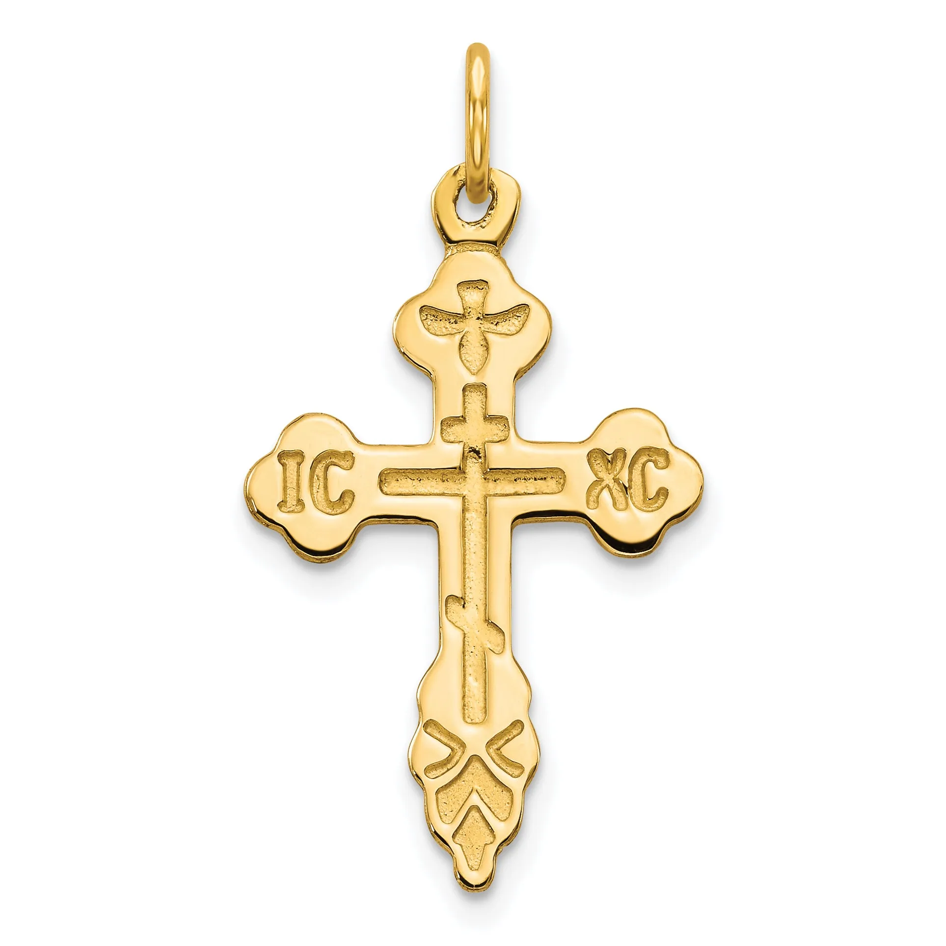 10K Gold Eastern Orthodox Cross Charm with Polished Solid Finish