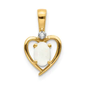 10K Gold Opal and Diamond Pendant with Polished Finish Elegant October Birthstone