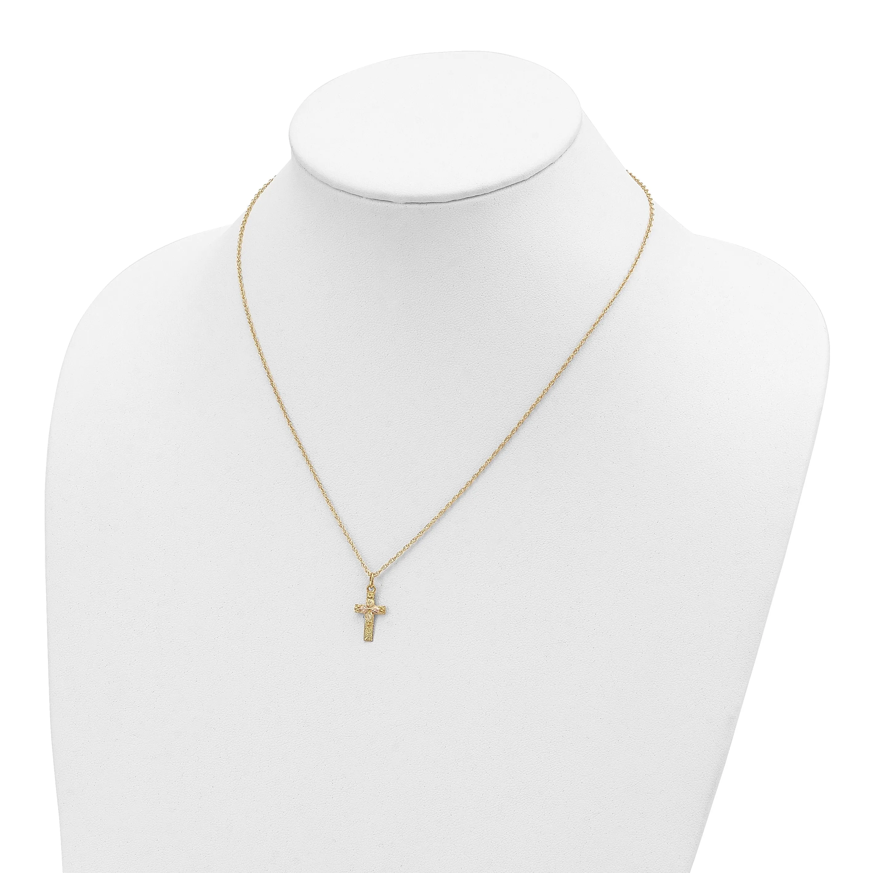 10K Tri-Color Polished Black Hills Gold Cross Necklace Elegant Design