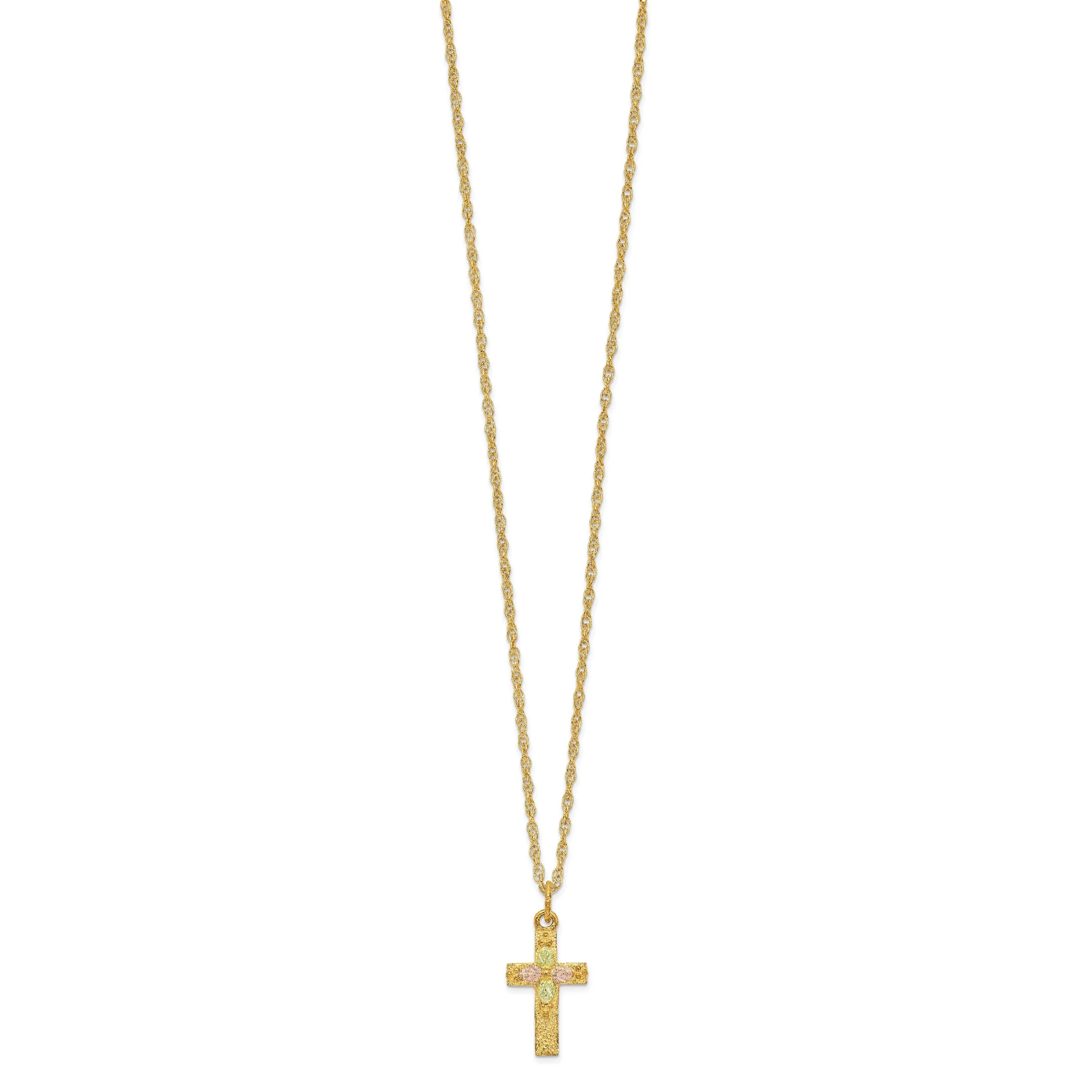 10K Tri-Color Polished Black Hills Gold Cross Necklace Elegant Design