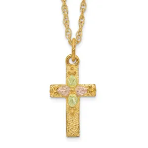 10K Tri-Color Polished Black Hills Gold Cross Necklace Elegant Design