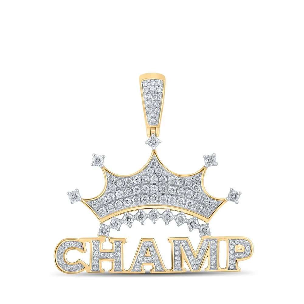 10kt Yellow Gold Men's Diamond Crown Charm Pendant - 1-1/4 Cttw | Splendid Jewellery