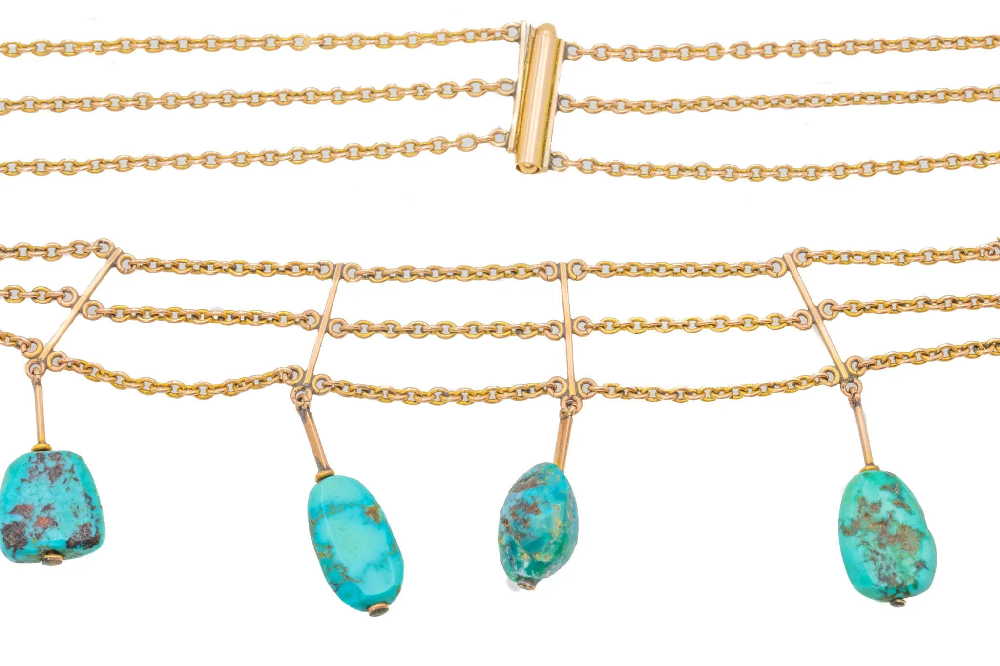 14.5" Antique 9ct Gold Turquoise Collar Necklace
