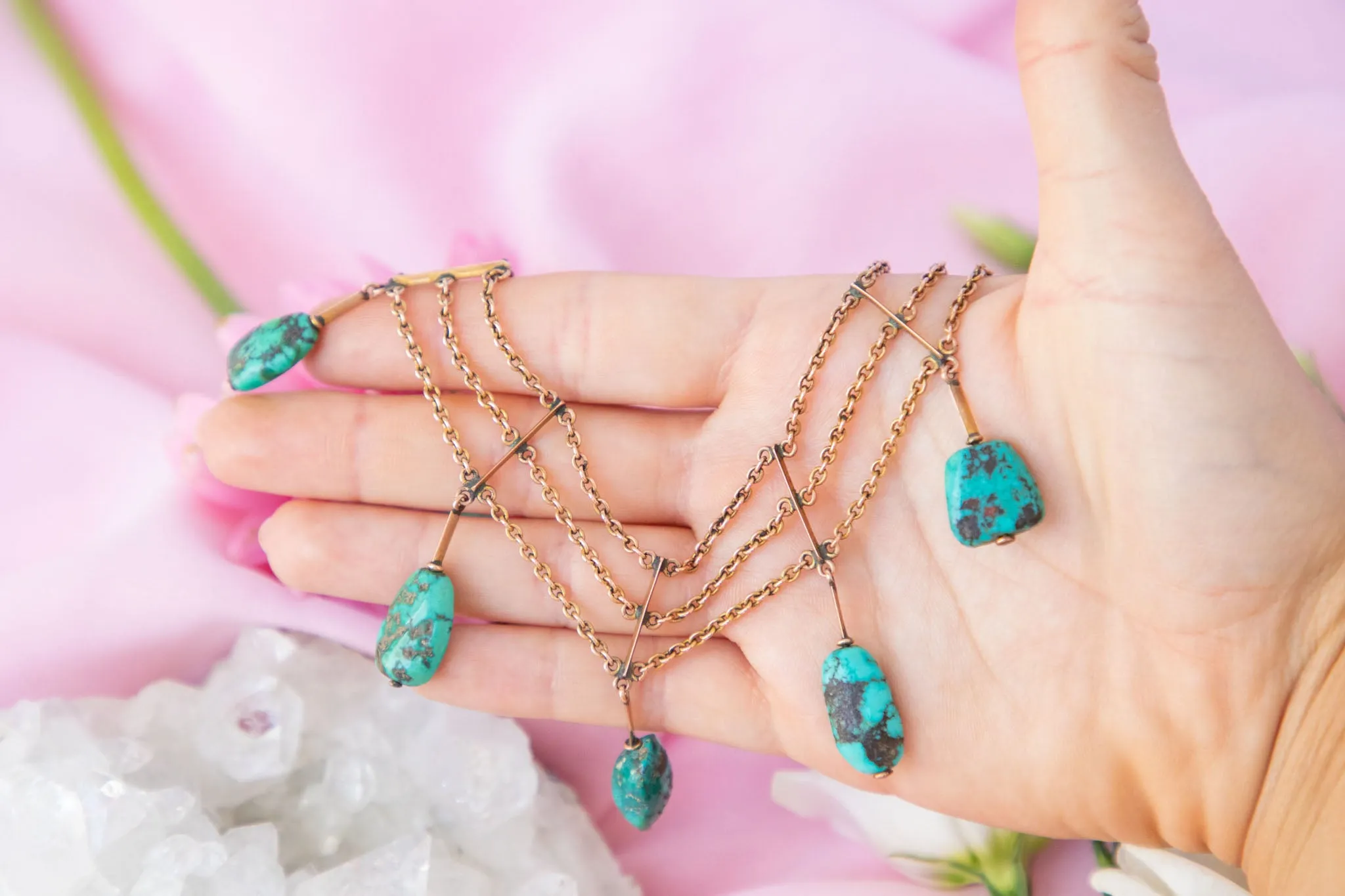 14.5" Antique 9ct Gold Turquoise Collar Necklace