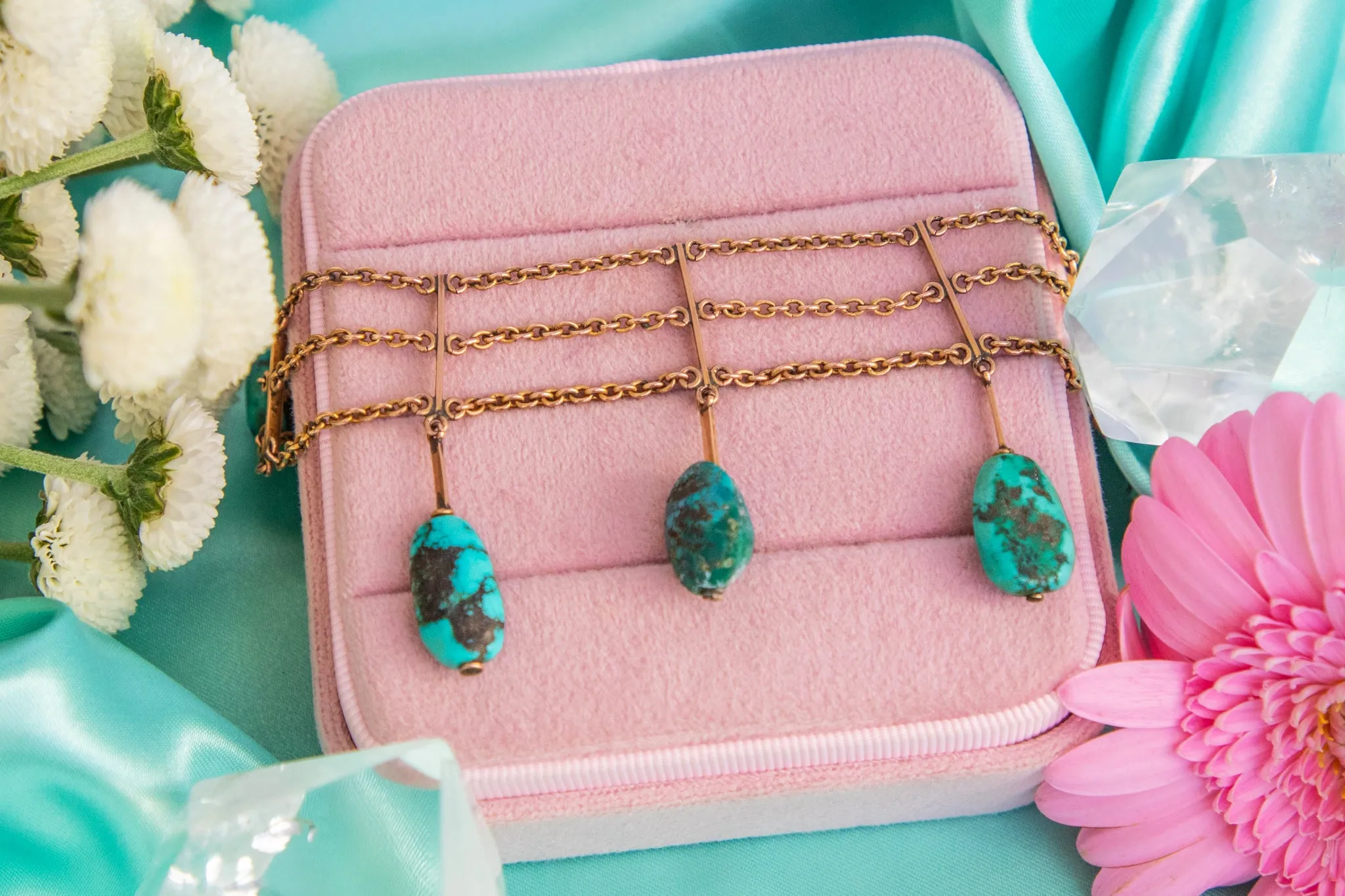 14.5" Antique 9ct Gold Turquoise Collar Necklace