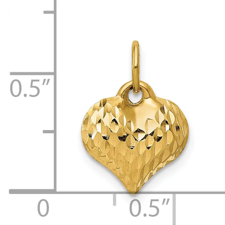 14K Gold 3D Heart Pendant with Polished Textured Finish  Elegant Gift