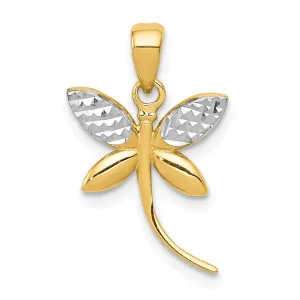 14K Gold & Rhodium Dragonfly Pendant with Polished Diamond-Cut Finish