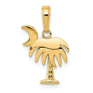 14K Gold Charleston Palm Tree with Moon Pendant  Solid and Casted Charm