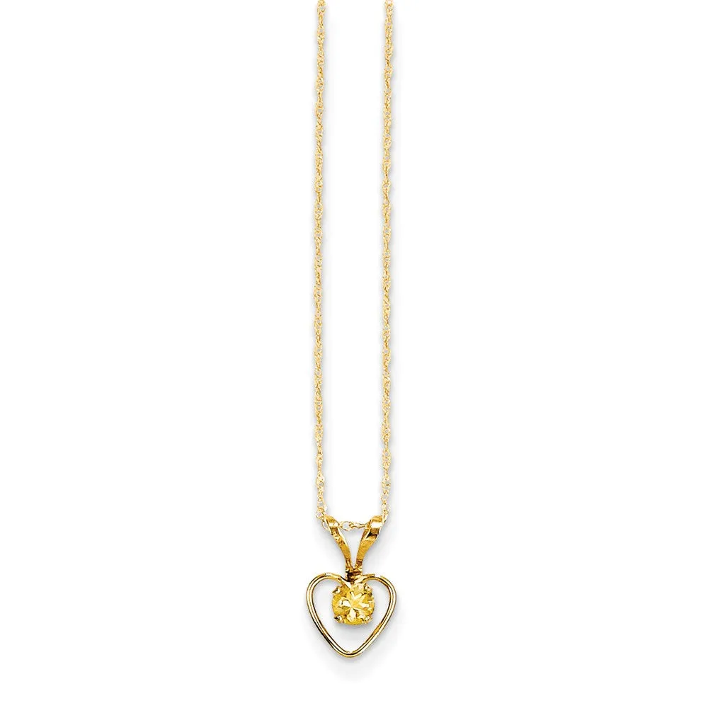 14K Gold Citrine Heart Necklace  November Birthstone Elegance