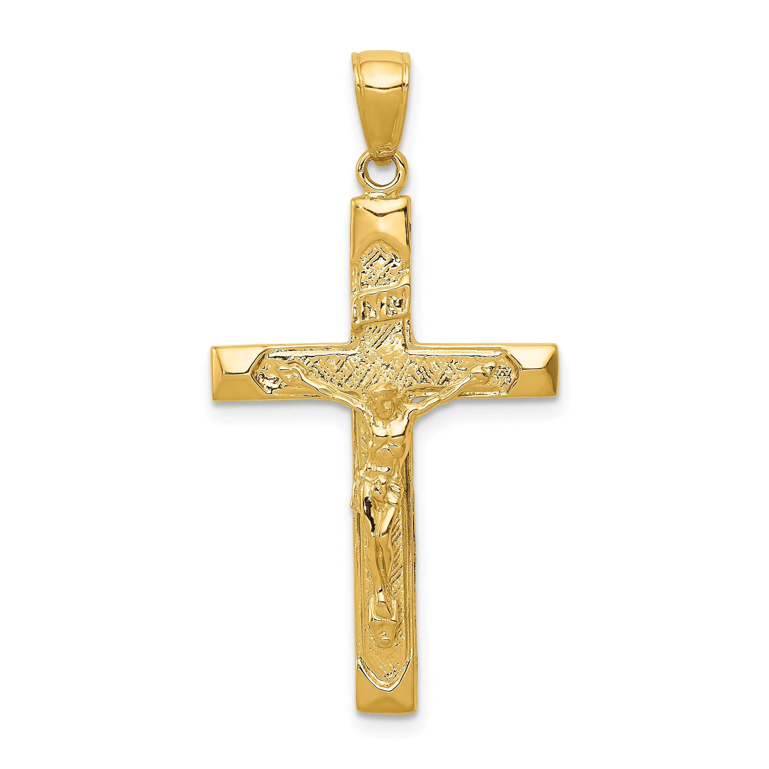 14K Gold Crucifix Pendant with Polished Finish and Solid Cast Design
