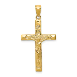 14K Gold Crucifix Pendant with Polished Finish and Solid Cast Design