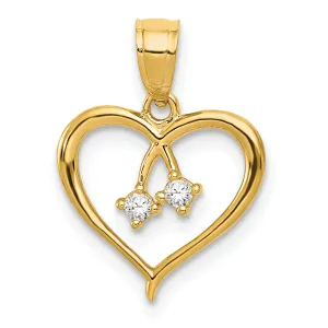 14K Gold Cut-Out Heart Pendant with 2 CZ Stones Polished & Elegant