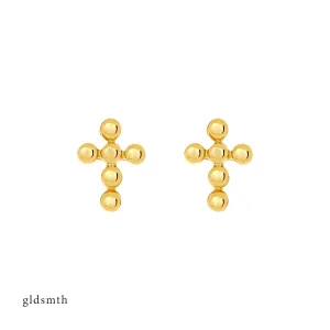14k Gold Dot Cross Studs