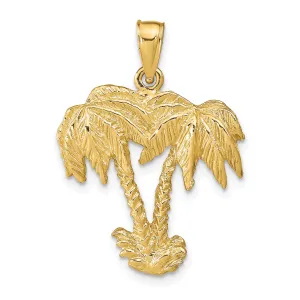 14K Gold Double Palm Trees Pendant Solid, Elegant Cast Design
