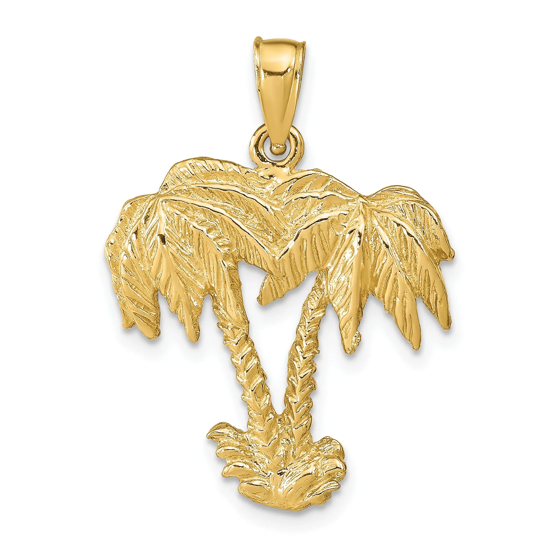 14K Gold Double Palm Trees Pendant Solid, Elegant Cast Design