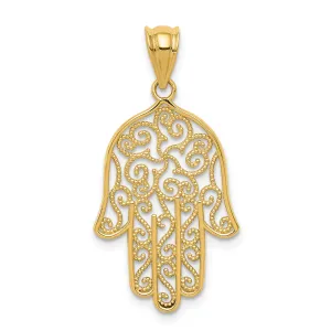 14K Gold Filigree Hamsa Pendant with Solid Craftsmanship and Elegant Design