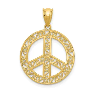 14K Gold Filigree Peace Sign Pendant with Polished Finish