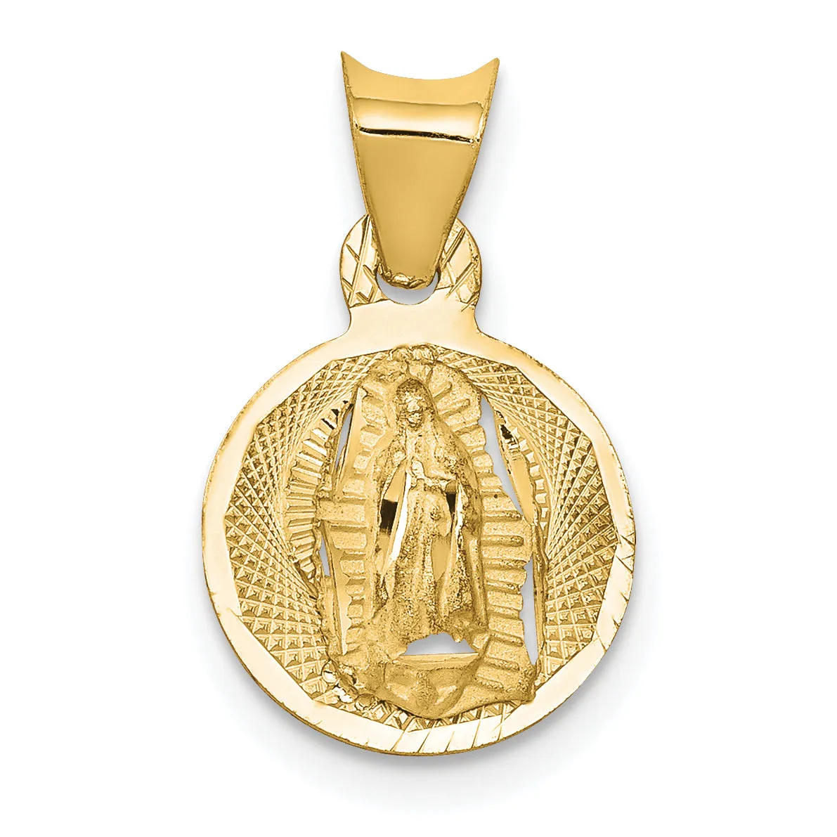 14K Gold Lady of Guadalupe Pendant with Polished Diamond-Cut Finish