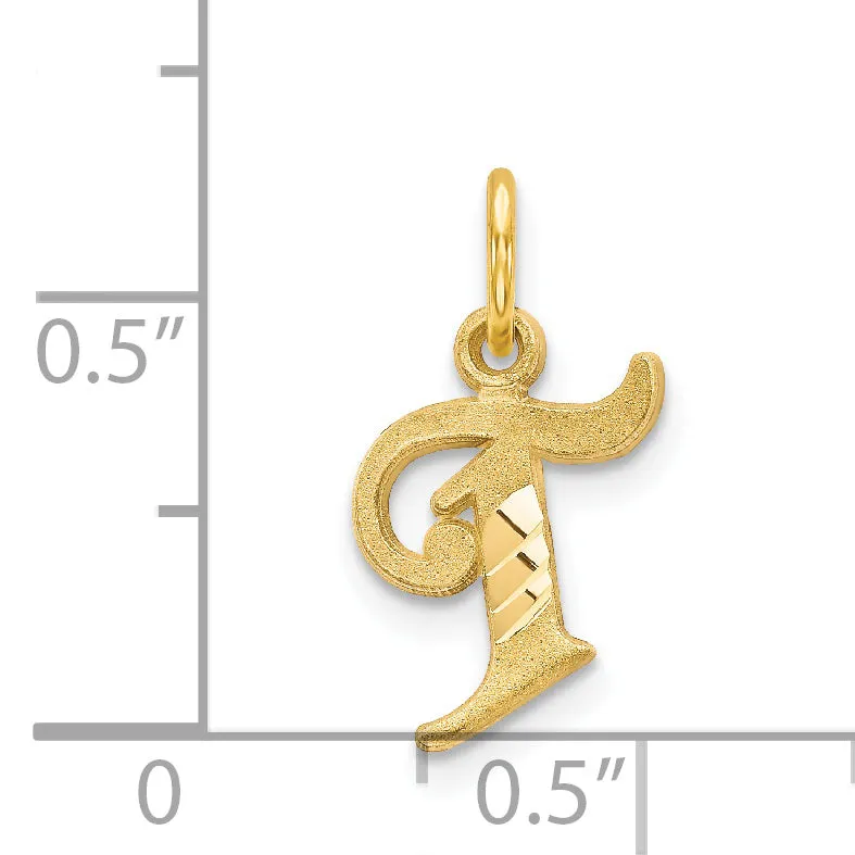14K Gold Letter T Diamond-Cut Charm with Sandblasted Finish
