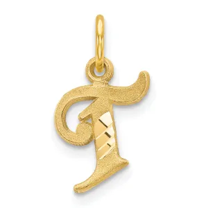14K Gold Letter T Diamond-Cut Charm with Sandblasted Finish