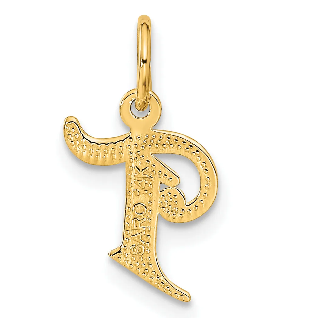 14K Gold Letter T Diamond-Cut Charm with Sandblasted Finish