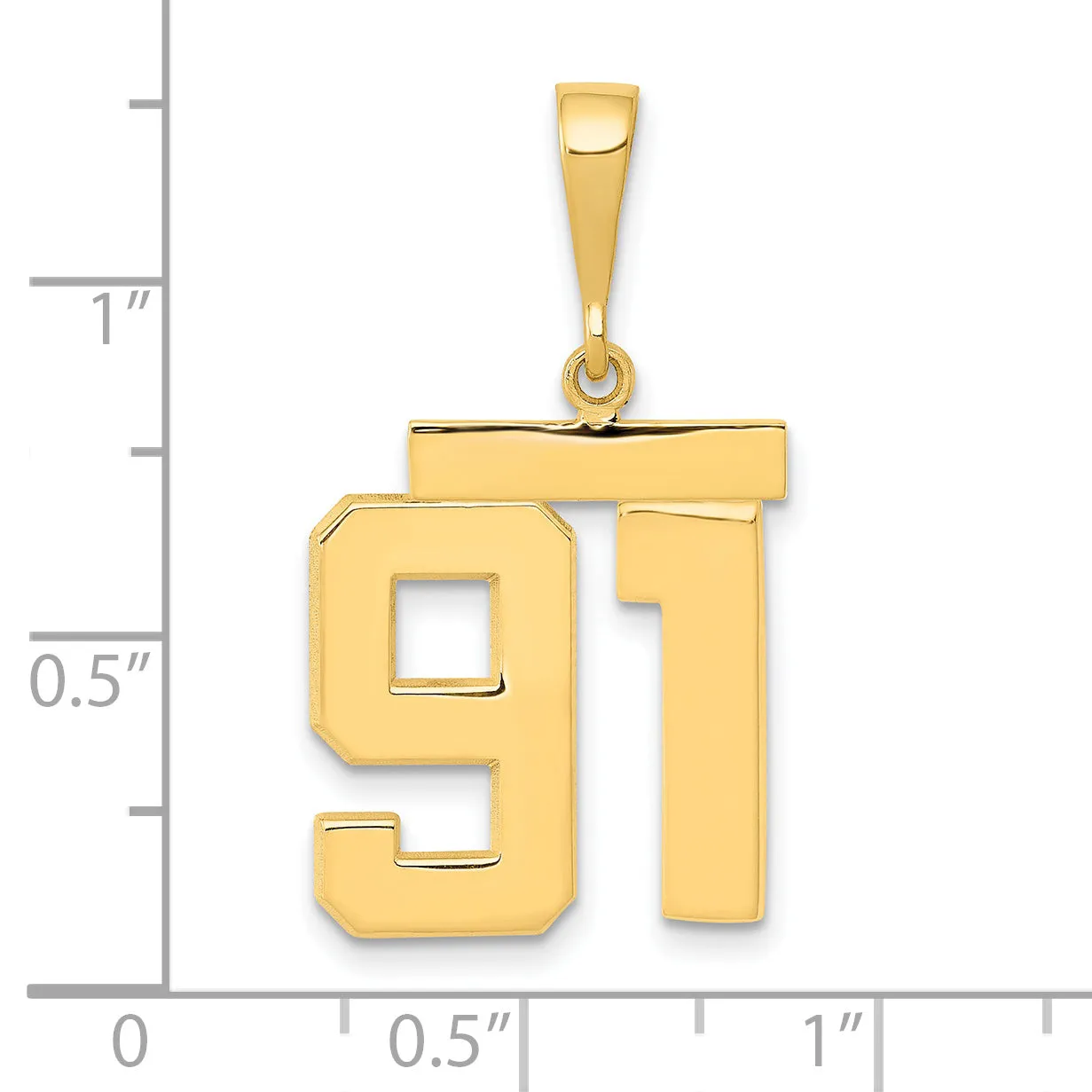 14K Gold Medium Polished Number 91 Charm Elegant Themed Design