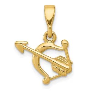 14K Gold Polished 3D Bow and Arrow Pendant  Elegant, Solid Design