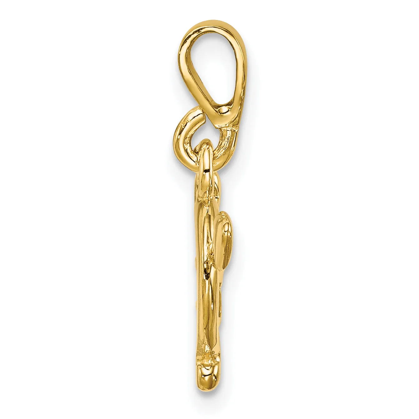 14K Gold Polished 3D Bow and Arrow Pendant  Elegant, Solid Design