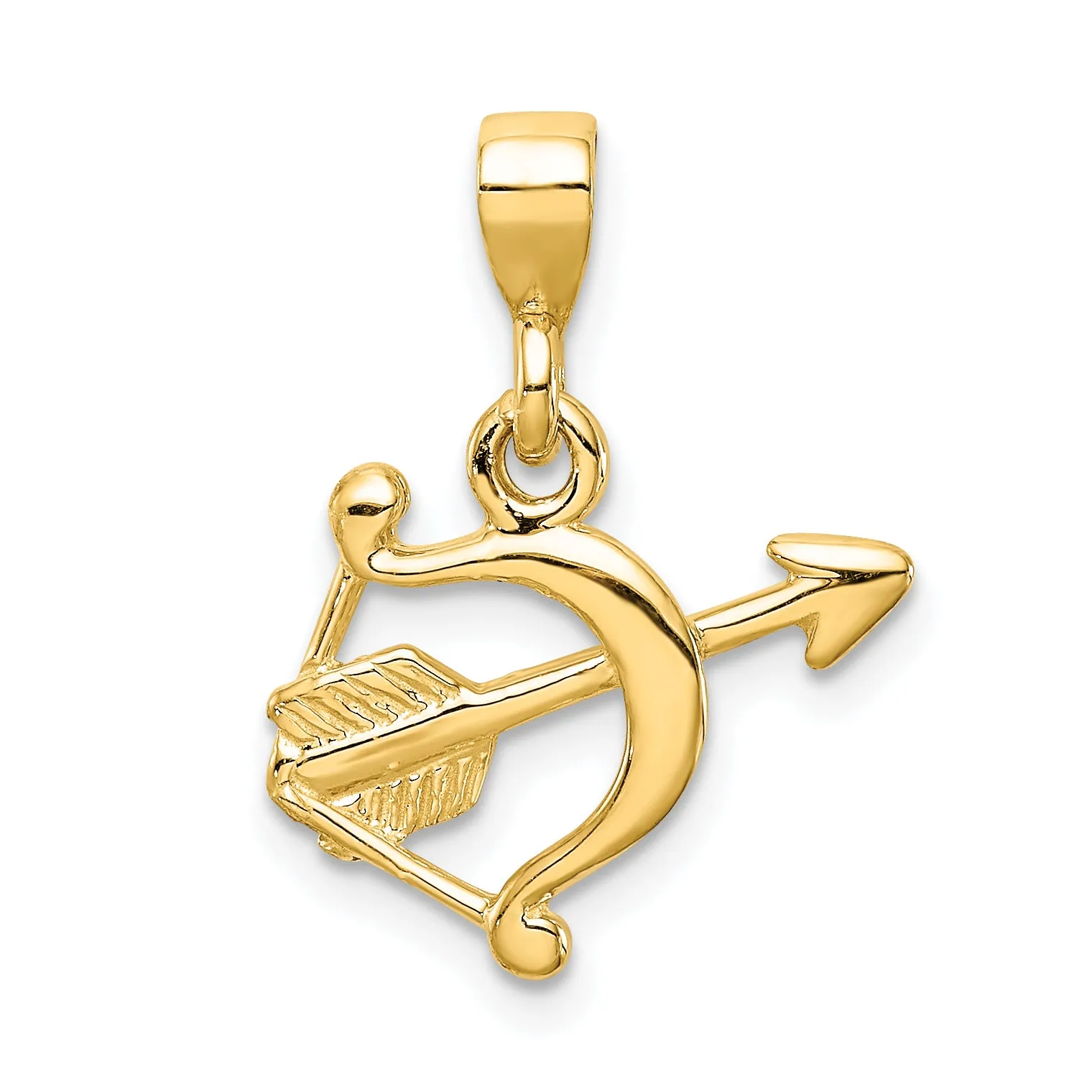 14K Gold Polished 3D Bow and Arrow Pendant  Elegant, Solid Design