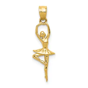 14K Gold Polished Ballerina Pendant with Textured Detail