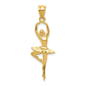 14K Gold Polished Ballerina Pendant with Textured Detailing  Elegant and Solid Design