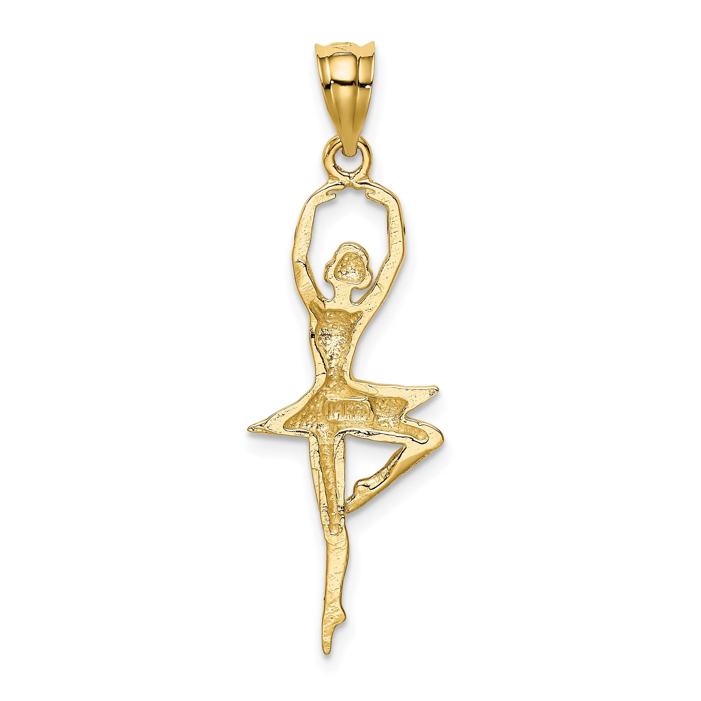 14K Gold Polished Ballerina Pendant with Textured Detailing  Elegant and Solid Design
