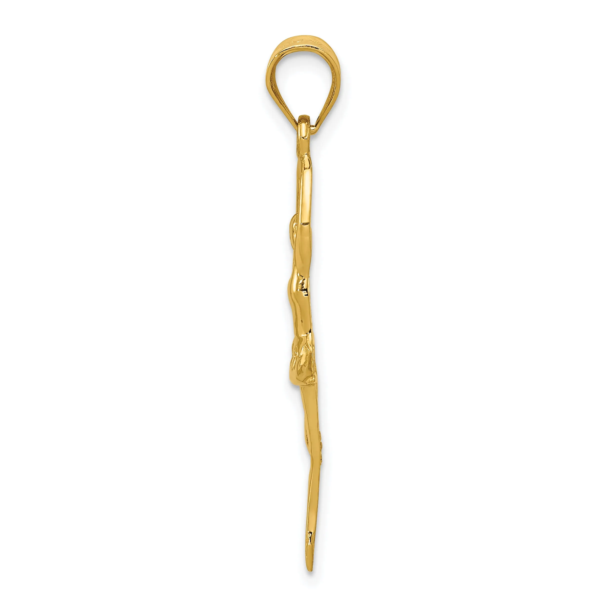 14K Gold Polished Ballerina Pendant with Textured Detailing  Elegant and Solid Design