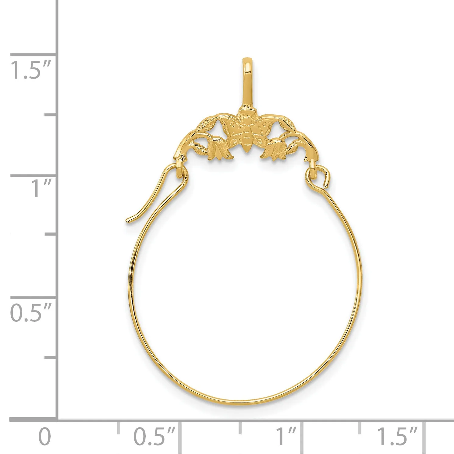 14K Gold Polished Butterfly Charm Holder Elegant Solid Pendant