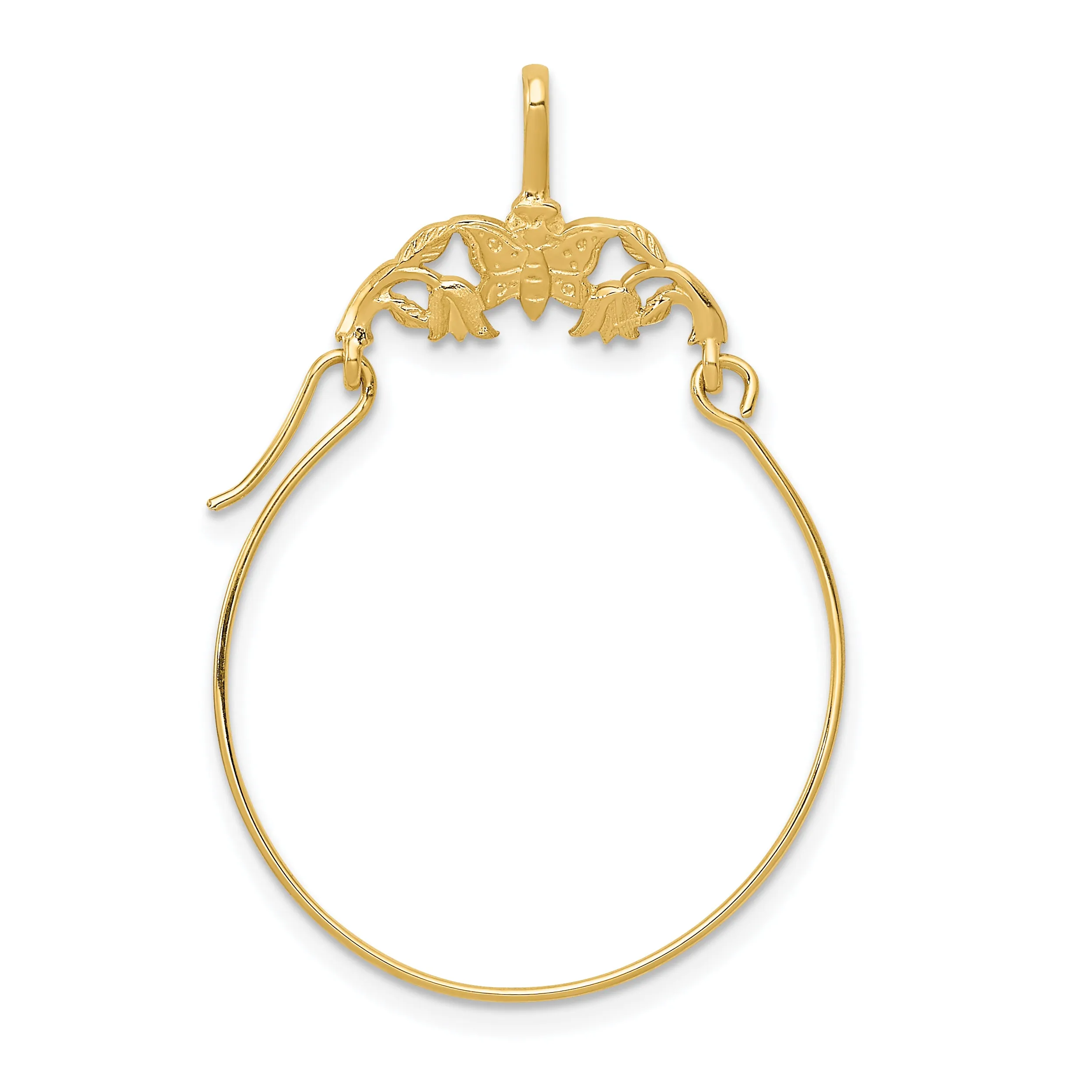 14K Gold Polished Butterfly Charm Holder Elegant Solid Pendant