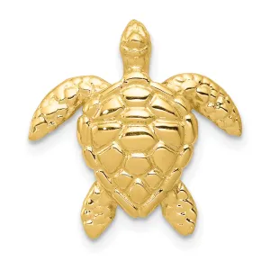 14K Gold Polished Sea Turtle Chain Slide Pendant  Solid, Textured Design