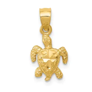 14K Gold Polished Turtle Pendant with Diamond-Cut Detailing