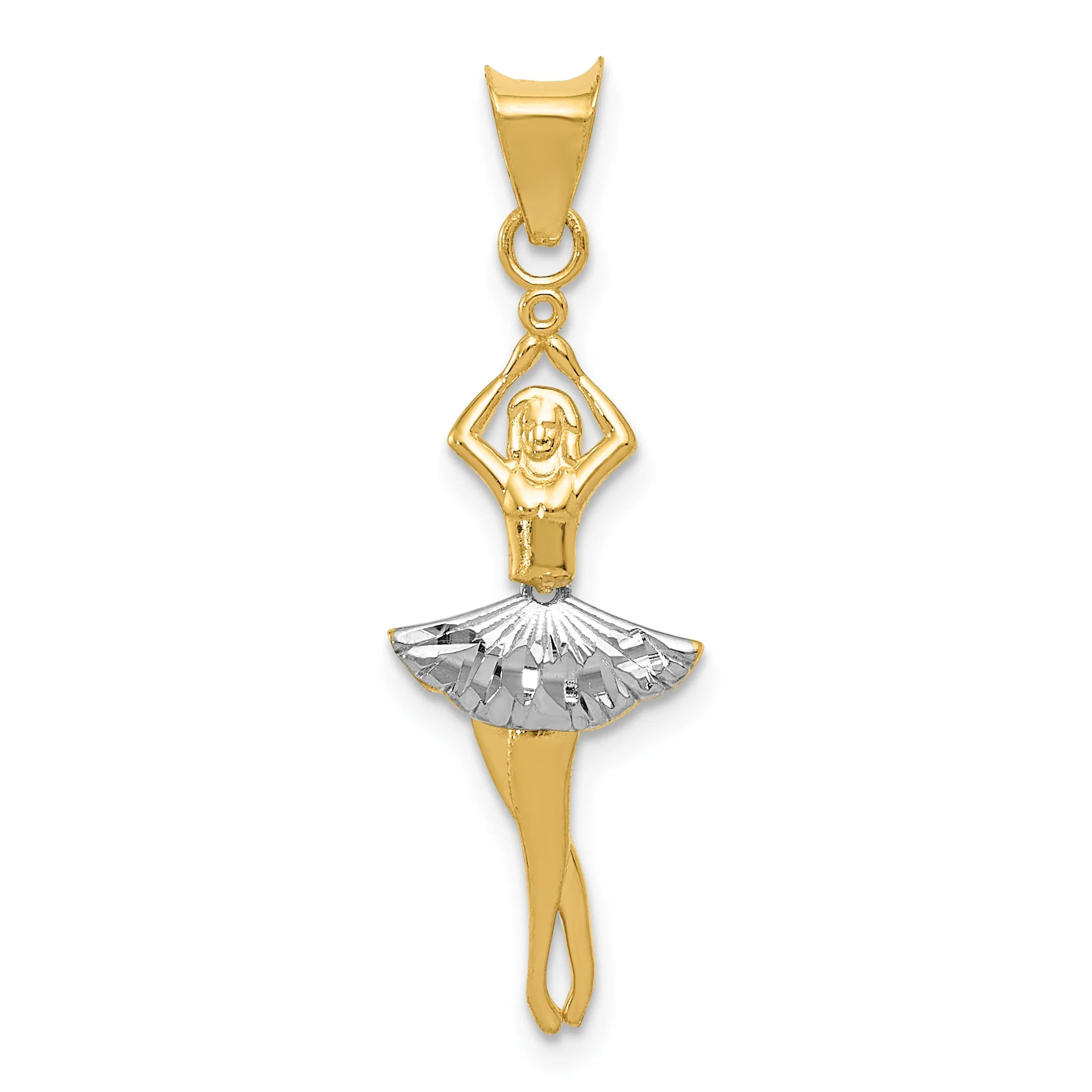 14K Gold Rhodium Polished Dancer Pendant with Moveable Design