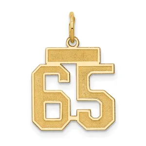 14K Gold Small Satin Number 65 Charm with Brushed Finish