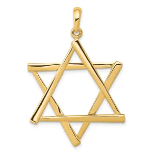 14K Gold Star of David Pendant with Concave Design, 46mm Length