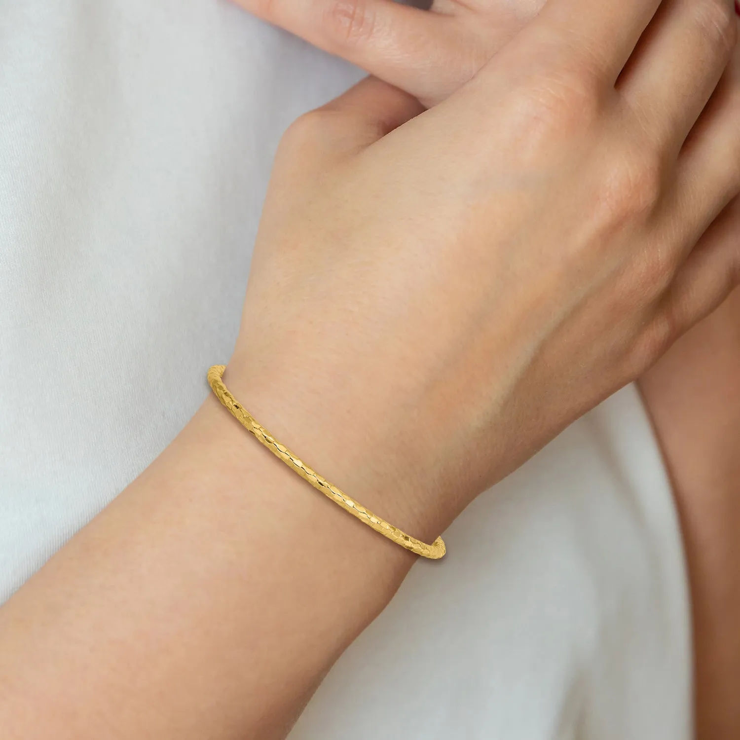 14K Gold Women's Polished Textured Slip-On Bangle Bracelet