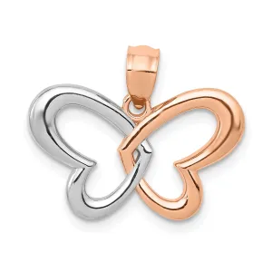 14K Rose Gold and Rhodium Butterfly Pendant with Polished Finish