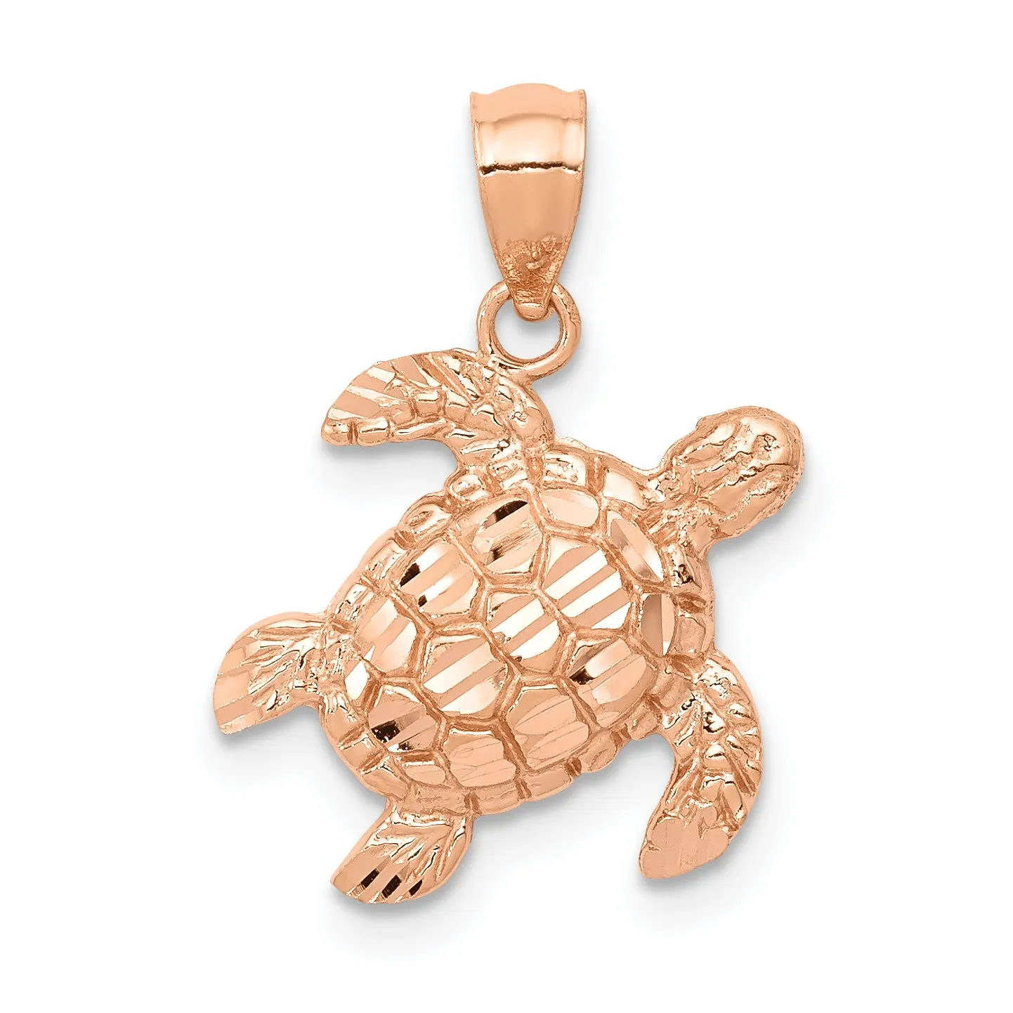 14K Rose Gold Diamond Cut Turtle Pendant for Men Polished & Solid