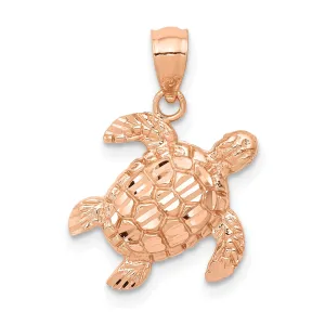 14K Rose Gold Diamond Cut Turtle Pendant for Men Polished & Solid