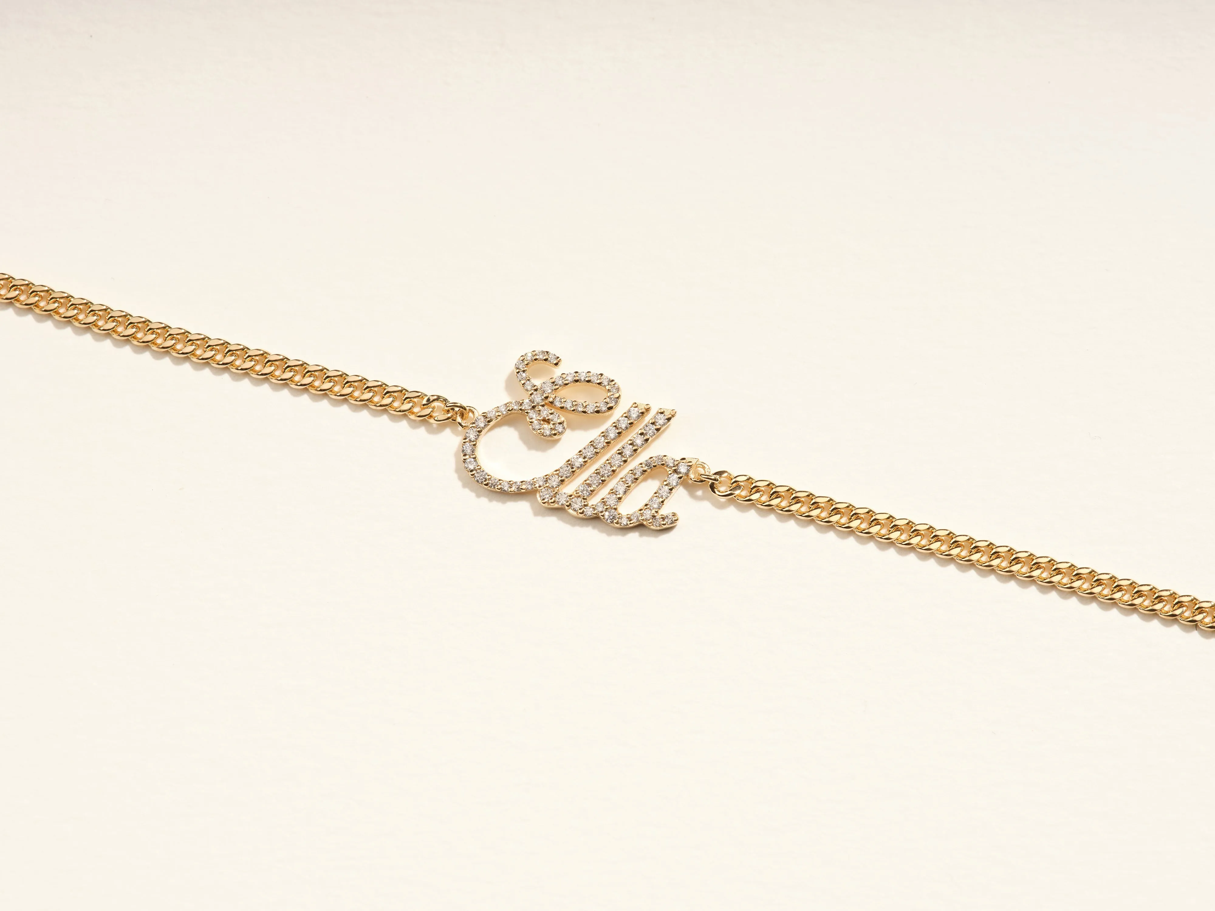 14k Solid Gold Cuban Chain Diamond Name Bracelet