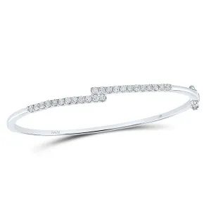 14kt White Gold Sparkling Diamond Bypass Bangle Bracelet - 1 Carat Total Weight